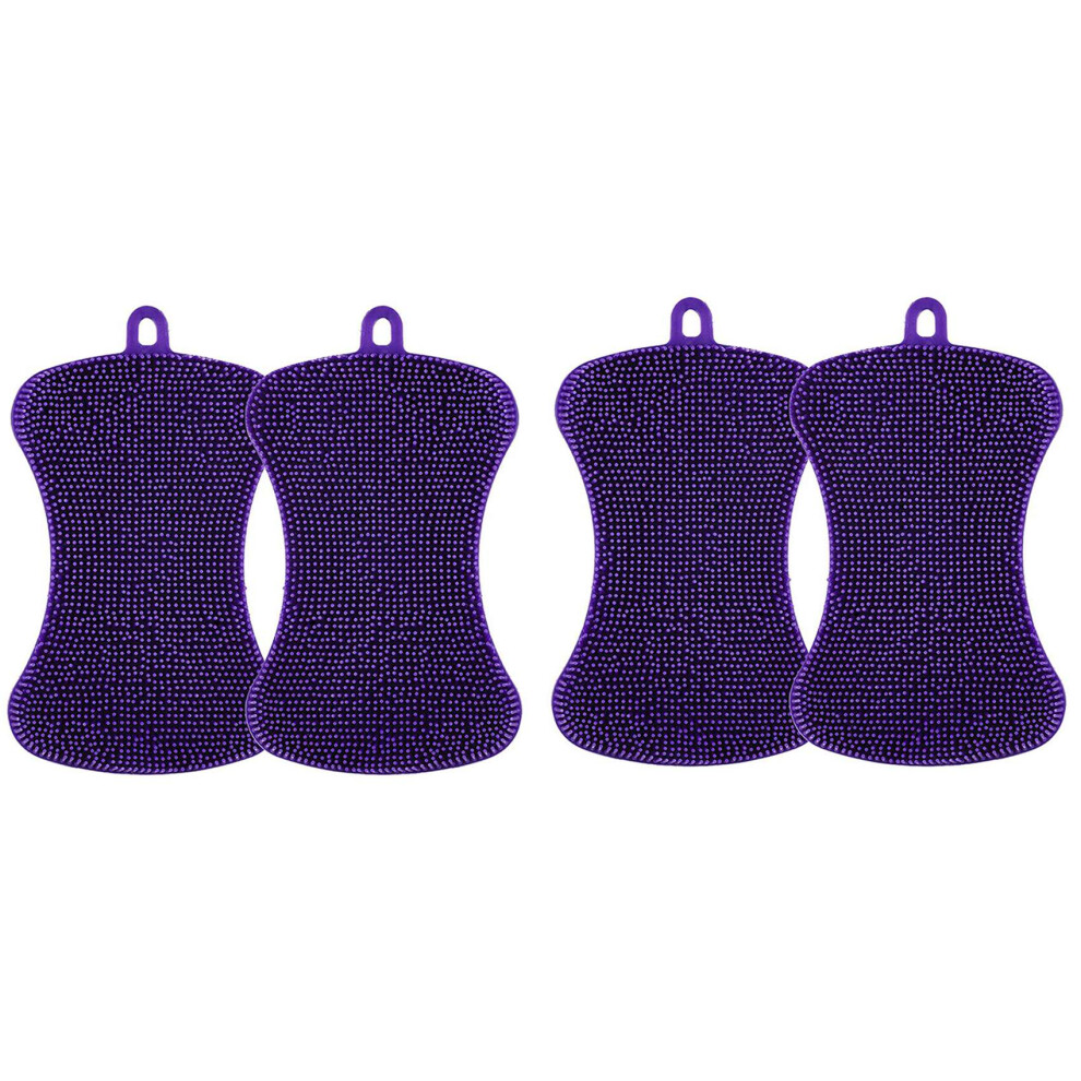 Larger Size Silicone Sponge, For Dishes Washing Kitchen Gadgets,Double Sided Sponge Brush (,4 Pcs) Purple 4851249037328