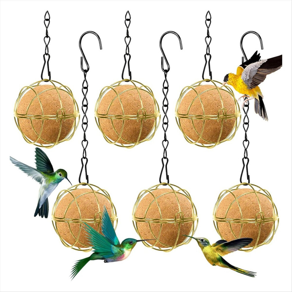 6Pcs Ball Bird Feeders, Suet Metal Hanging Feeders With Hooks, Round Feeder Gold 4851249057067