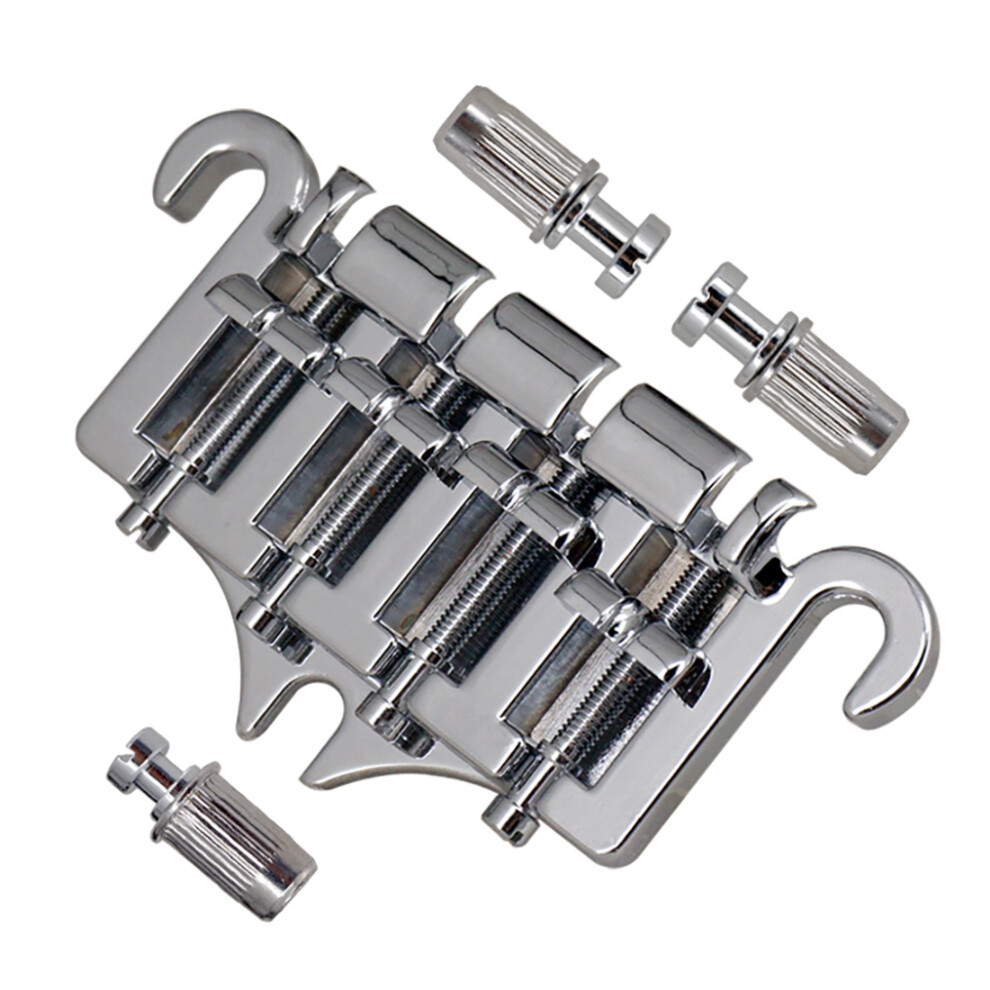 3 Point 4 String Bass Bridge Tailpiece Zinc Alloy Bridges With Saddle Replacement Parts For Gibson Epi Style Bass, Silver 4851249058712