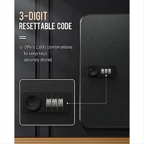 Key Cabinet with Combination Lock Wall-Mounted Storage Box Resettable Black Digital Security 2