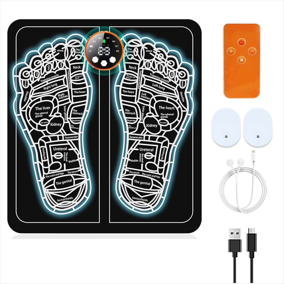 EMS Foot Massager Foldable Feet&Calves Acupoint Massage Mat for Muscles Relaxation Pain Relief 8Modes and 29Intensity B