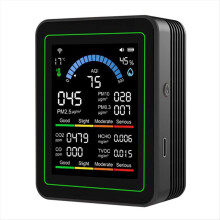 Tuya WiFi 10-in-1 Luftqualitätsmonitor, Formaldehyd-, Temperatur- und Feuchtigkeitsmesser, CO₂-Detektor für Innen- und Außenbereich, Schwarz