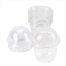 Conjunto de 100 Copos Descartáveis de Plástico para Sobremesa, 360ml, com Tampas, Ideais para Pudim, Sopa, Sundae e Sorvete.