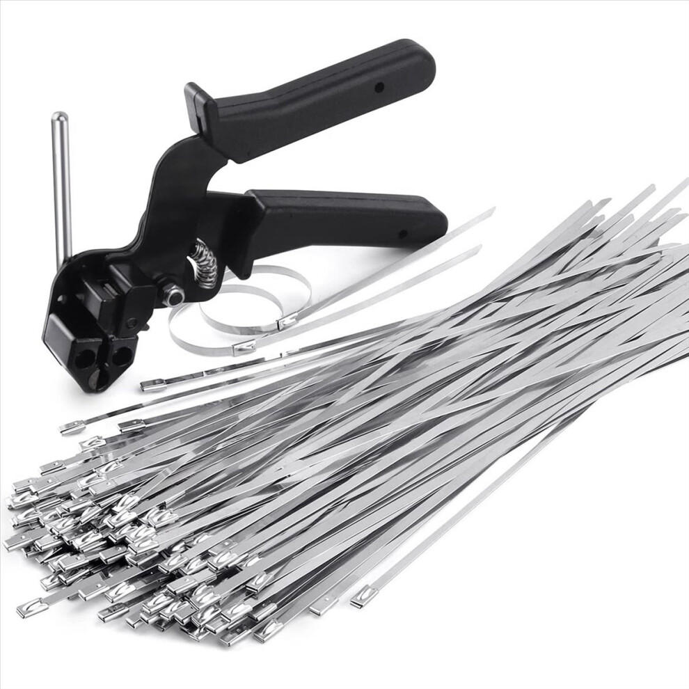 Stainless Steel Cable Tie Plier, Special Tool for Fastening and Cutting Metal Ties, with 150Pcs 11.8In Ties-image-OPC-PNBJRM9-NEW