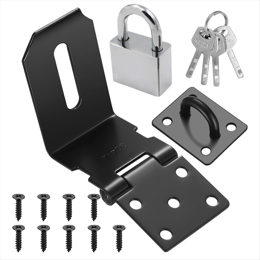 4 Inch 90 Degree Padlock Hasps, Stainless Steel Latch Lock Hasp With And Keys Set, Door Latches 4851249076020