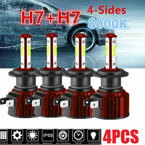 Κιτ λαμπτήρων προβολέων LED 4 πλευρών H7+H7 8000K μπλε υψηλής και χαμηλής δέσμης 30000LM 1