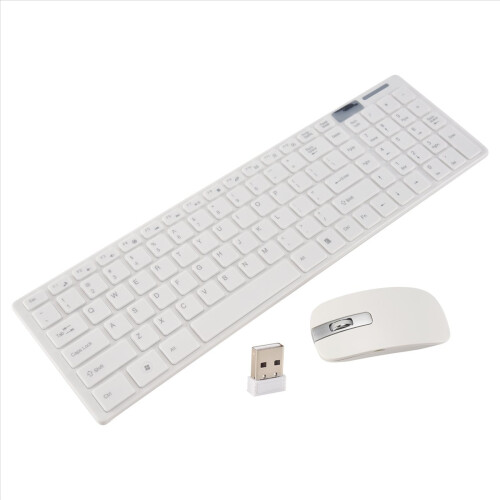 Wireless Slim White Keyboard + Optical Mouse Set for PC and Laptop