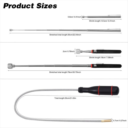 3 Pack Magnetic Pickup Tool- Extendable Magnet, Telescopic Pick-Up Tool, Bendable Flexible Tool 1
