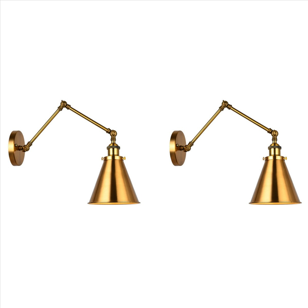 2X Industrial Wall Sconce Brass Cone Shade With Adjustable Arm For Indoor Home Bar Warehouse Hallway Light 4851249092020