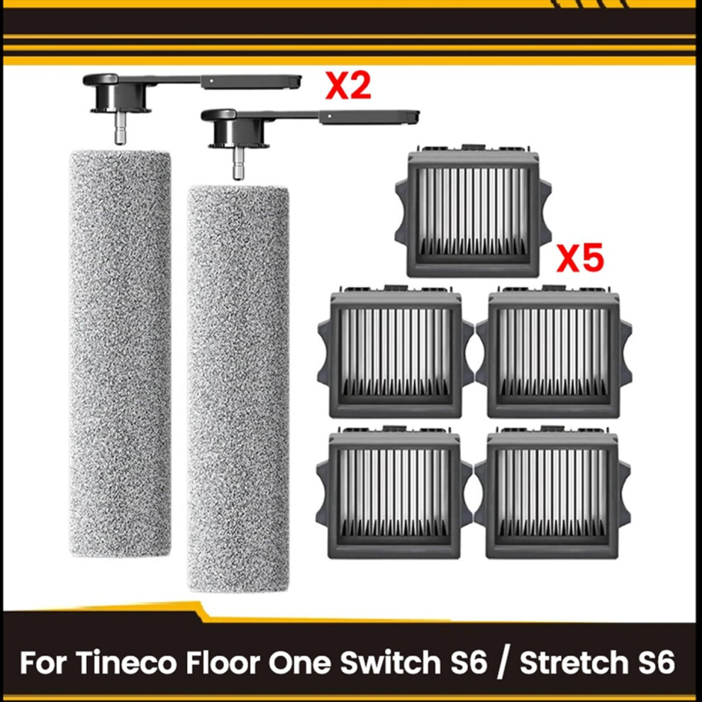 7Pcs Hepa Filters Brush Rollers For Tineco Floor One Switch S6 / Stretch Cordless Wet Dry Vacuum Cleaner Parts 4851249037410
