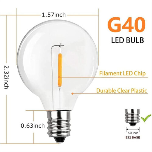 G40 Led Replacement Light Bulbs, E12 Screw Base Shatterproof Globe Bulbs for Outdoor String Lights, Warm White, 30Pack 2