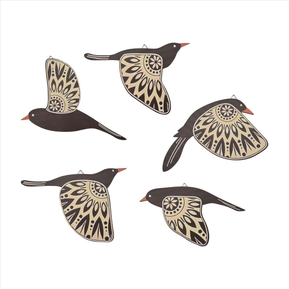 5Pcs Wooden Bird Wall Art Wood Flying Birds Decor Rustic Folk For Gift Lover Living Room Black 4851249077874