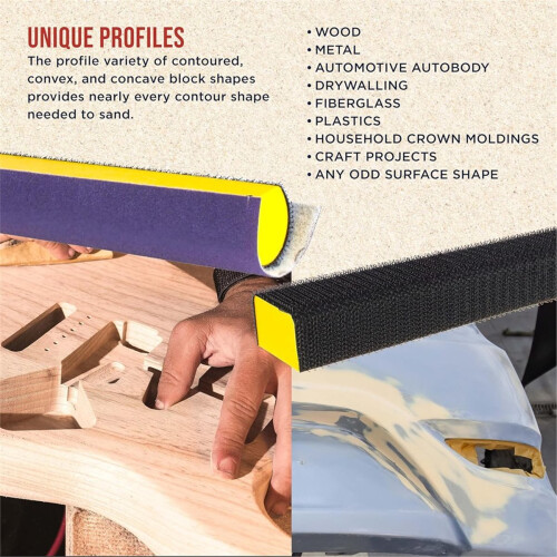 7-Piece Hand Sanding Block Set, Handheld Hook & Loop Sander Pads - Rectangle, Flat, Round, Curved, Contoured Shapes 1