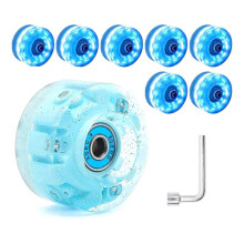 8-teiliges Set glitzernder, leuchtender Rollschuhrollen mit eingebauten Kugellagern, 32 x 58 mm, 78A, Blau