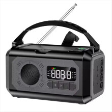Radio meteorologica solare a manovella da 12000 mAh AM/FM/NOAA, allarme di emergenza SOS, lampada da lettura per campeggio all'aperto, nera