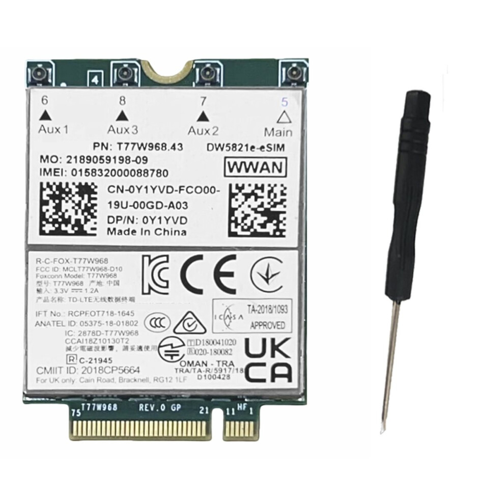 T77w968 Dw5821e E-Sim 4G Lte Module Cat16 1Gbps Fdd-Lte Tdd-Lte E-Sim 4G Card Module Kit 5420 5424 7424 7400 4852779998332