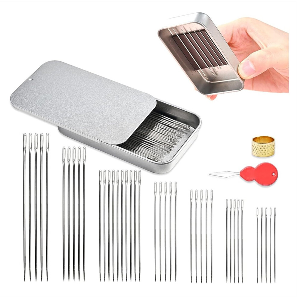 40Pcs Sewing Needles Set, 7 Sizes Stainless Steel, With Threader & Magnetic Pin Cushion, For Embroidery Crafts 4851249089853