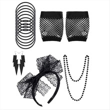 Accessori per costumi anni '80 per donne - Set da festa retrò con fascia in pizzo, orecchini, guanti, collana, braccialetto