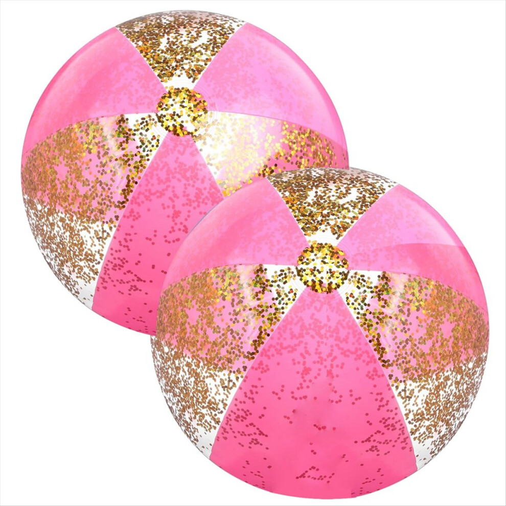 2Pcs 16Inch Inflatable Beach Balls Confetti Pool Balls For Swimming Pool For Adults Summer Birthday Party Gold/Pink 4852779913458