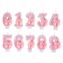 Candele decorative per torte con numeri, grazioso fiocco rosa per torta di compleanno per bambina, decorazione per feste 0- Candela
