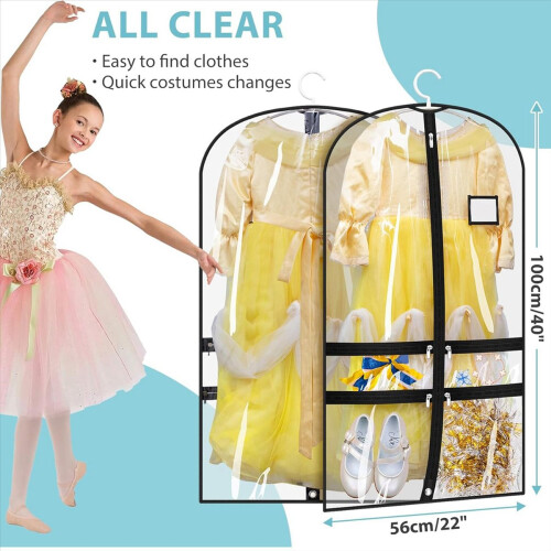 Conjunto com 2 bolsas transparentes para dança, com 4 bolsos, tamanho 40 (polegadas), ideais para viagens e apresentações de dança. 1