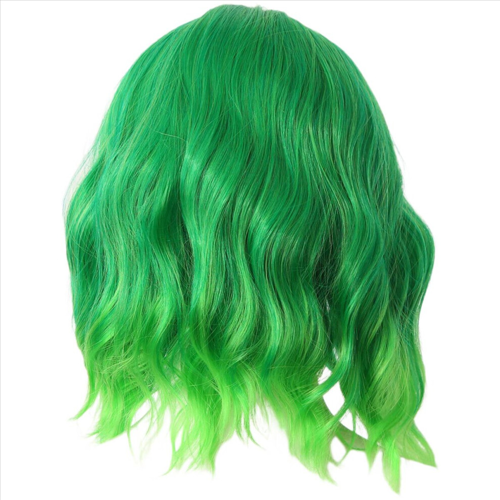 Gradient Fluorescent Middle Parted Curly Wig Women's Wig Short Curly Hair Wig For Performance Masquerade Green 4852779916091