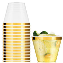 Golden Plastic Cups 9 Oz Disposable Cup Plastic Wine Glass Party Cups Transparent Plastic Cup for Parties
