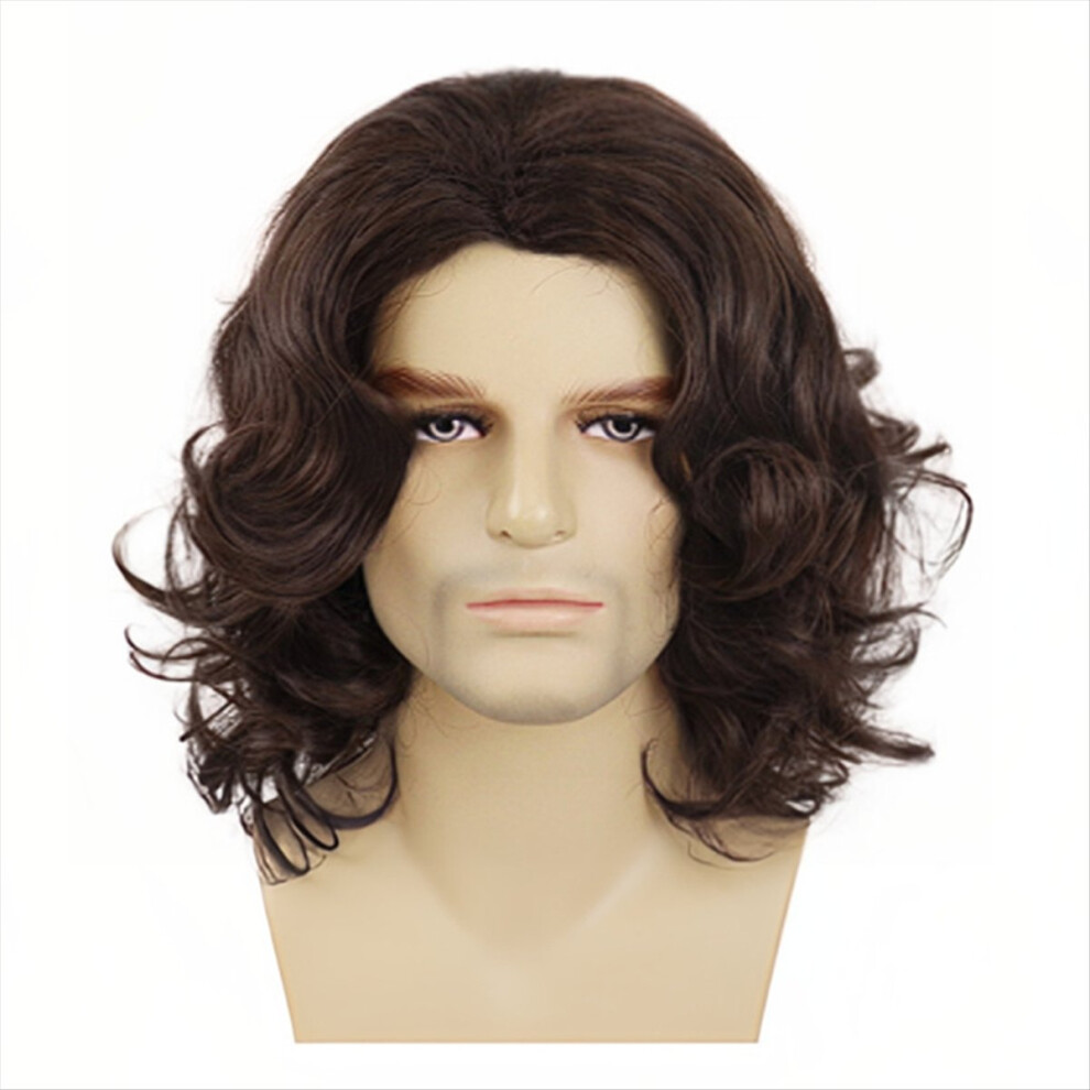Unisex Brown Men's Short Curly Wig Halloween Cosplay Wig Anime Costume Wig