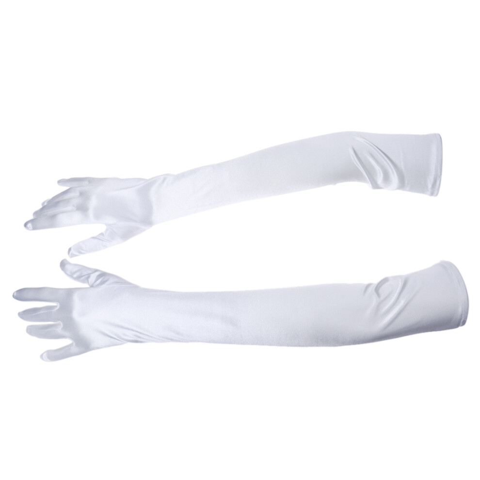 21 Inch Women Arm Long Satin Elbow Gloves For Evening Wedding Fancy Dress Costume - White 4852779930981