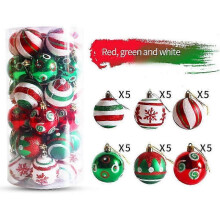 (Red Green White) 30Pcs 6cm Christmas Balls Baubles Shatterproof Xmas Tree Hanging Ornaments New Year Decorations Party Supplies