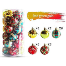 (Red Green Gold) 30Pcs 6cm Christmas Balls Baubles Shatterproof Xmas Tree Hanging Ornaments New Year Decorations Party Supplies