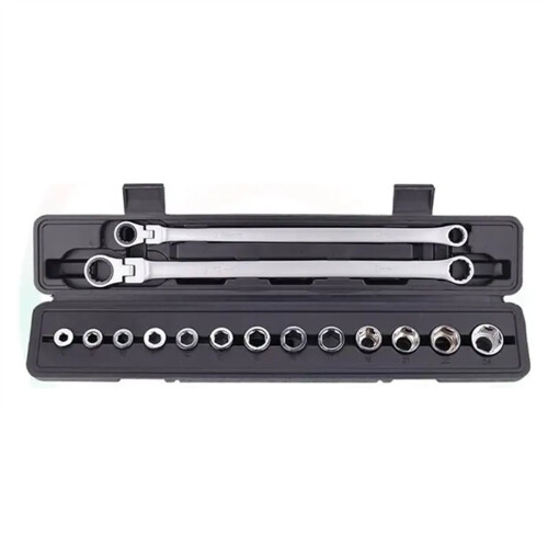 15PCS Adjustable Ratchet Wrench Kit Labor-Saving Torque Spanner Socket Set for Car Repair Hand Tools Adjustable Head