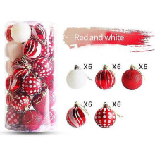 (Red White) 30Pcs 6cm Christmas Balls Baubles Shatterproof Xmas Tree Hanging Ornaments New Year Decorations Party Supplies