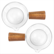 Conjunto de 2 cremeiras de vidro transparente com cabo de madeira, mini jarra para creme de leite e café. 50ml