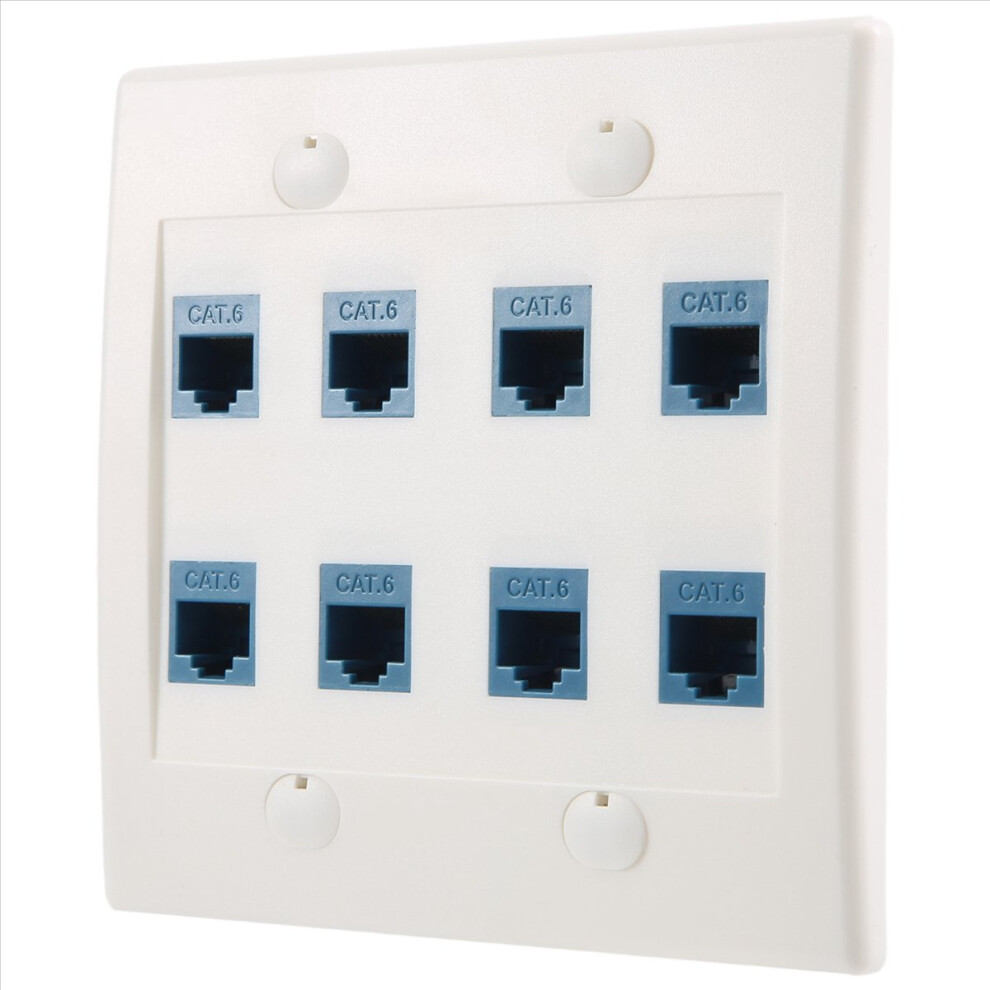 Ethernet Wall Plate 8 Port - Double Gang Cat6 Rj45 Jack Network Cable Faceplate Female To Female - Blue 4852957370110