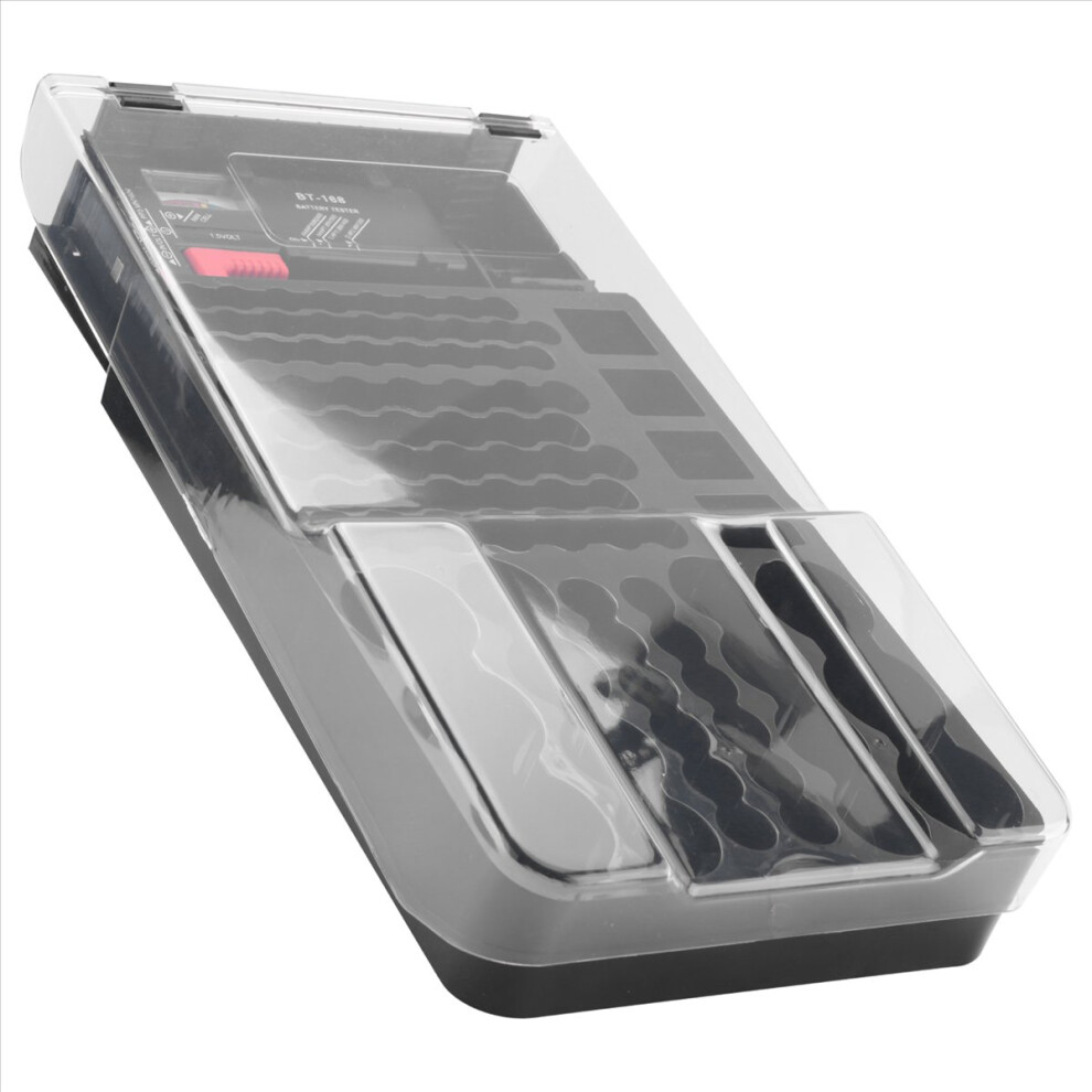 The Battery Storage Case,Organizer With Hinged Clear Cover, With Battery Tester, Holds 93 Batteries Various Sizes, Black 4852957368025