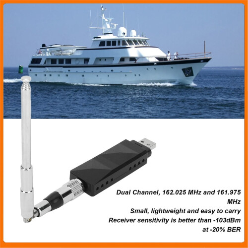 Receptor AIS de canal duplo com saída USB e conector SMA para uso marítimo em embarcações. 2