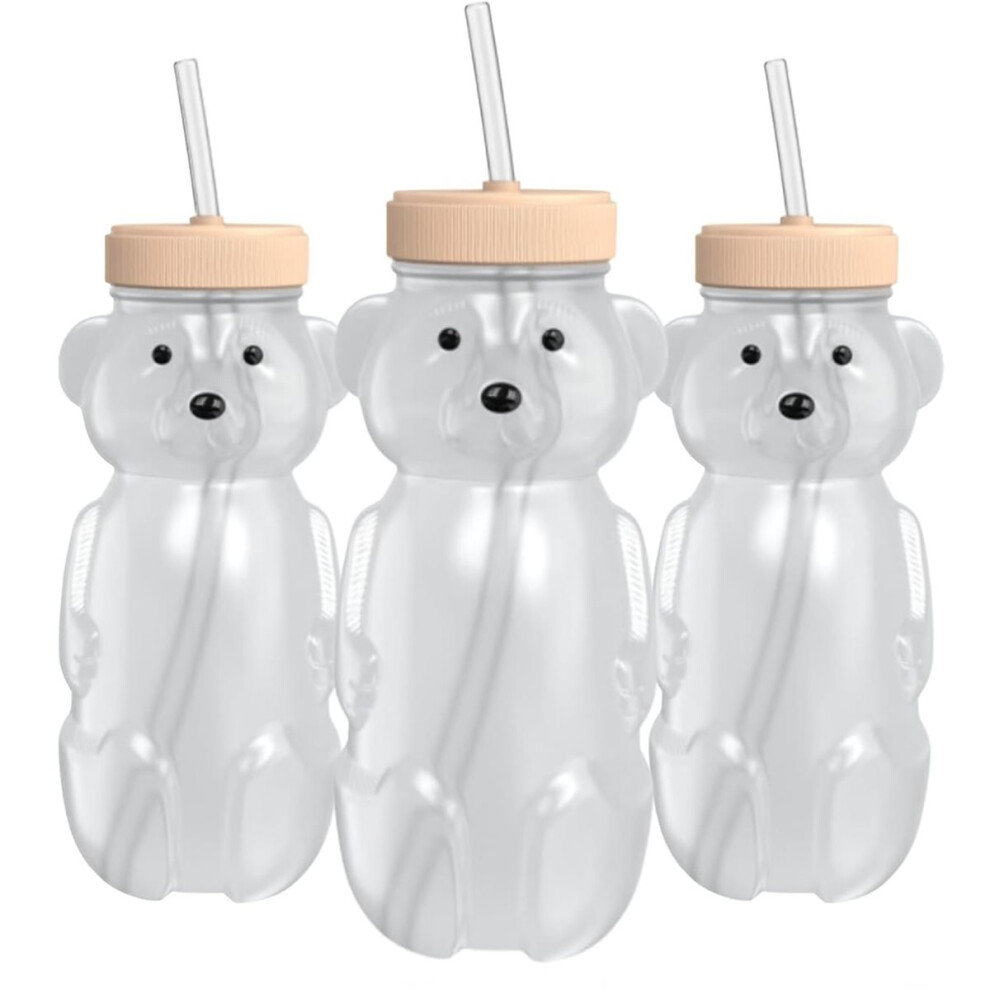 Trinklernbecher mit Strohhalm für Babys, 237-ml-Becher von HoneyBear mit Deckel, 3er-Pack Lern-Trinkhalme, Babyflaschen-Set