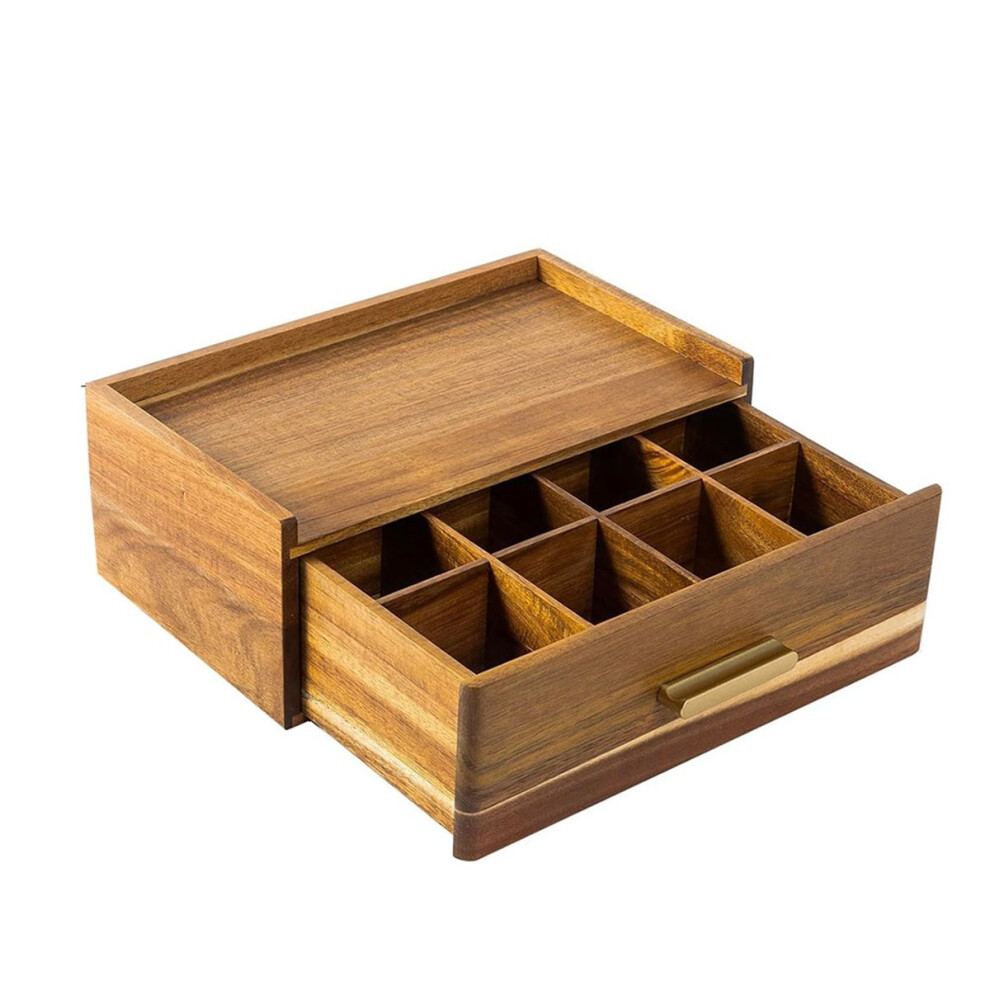 Wood Tea Holder Organizer,Tea Box Organizer Storage Box,Tea Caddys For Tea Bags Organizer Drawer,With12 Compartments Grain 4852957309189
