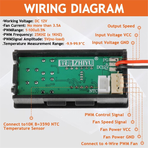 4-Wire PWM Fan Temperature Controller 12V 3A Fan Speed Controller with Temperature Probe Digital Display Module 2