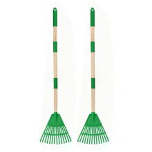 2 Pcs Kids Rakes with Wood Handle - 34inch Light Plastic Garden Rake for Leaves, Safe to Use Kid Yard Tools