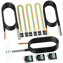 Kit com 3 sondas de temperatura à prova d'água, cabos jumper fêmea-fêmea e resistores de 4,7 kΩ para Raspberry Pi B