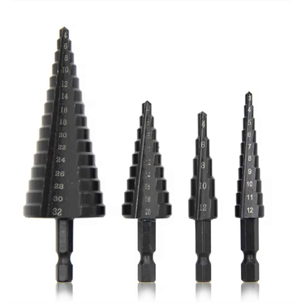 Hexagonal Shank Straight Groove Black Step Drill Bit 4-12Mm,4-20Mm,4-32Mm,3-12Mm Reaming Step Drill Tower Drill Tool 4851916205739