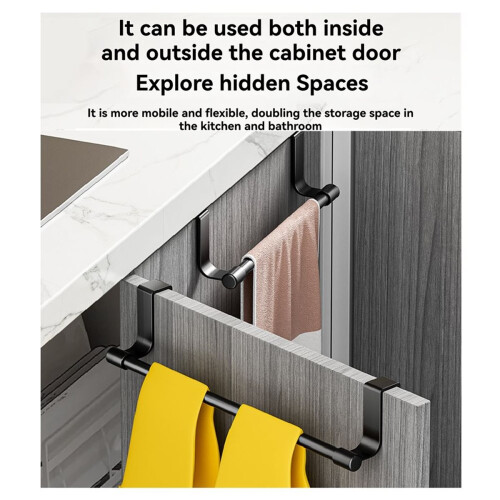 Over Cabinet Door Towel Rack, Extended Hooks, Scratchproof Design 1