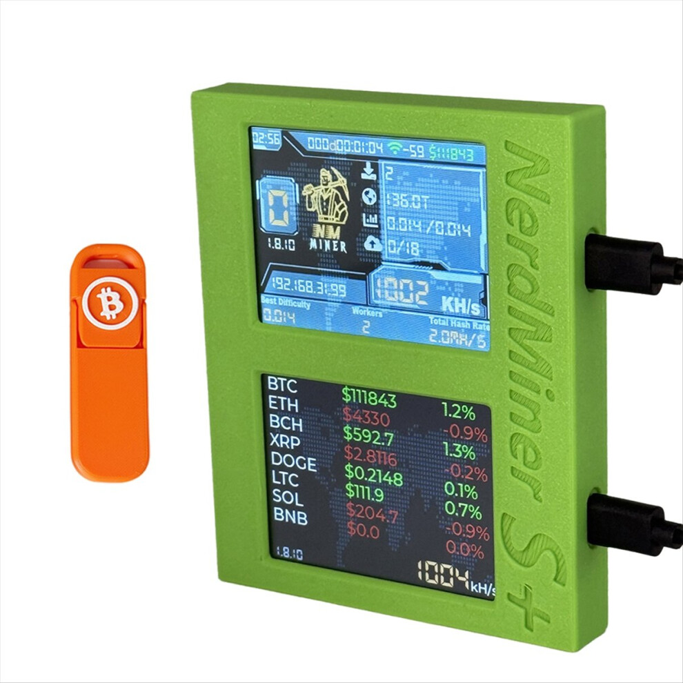 S+ Dual Screens Solo Miner 2X1060KH/S Coin Price Display/Mining/Time BTC Crypto with 3D Stand-image-OPC-PNBKTFD-NEW