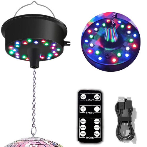 Motor para Bola de Discoteca com Luzes e Controle Remoto, Motor com 24 LEDs para Bolas de 4/6/8/12 polegadas para Festas 2