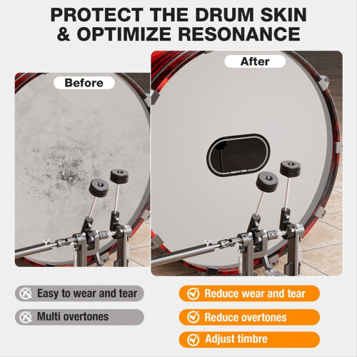 4PCS Double Drum Pedal Patches, Self-Adhesive Drumhead Protector Stickers Mute Pad, Kick Drum Patch 1
