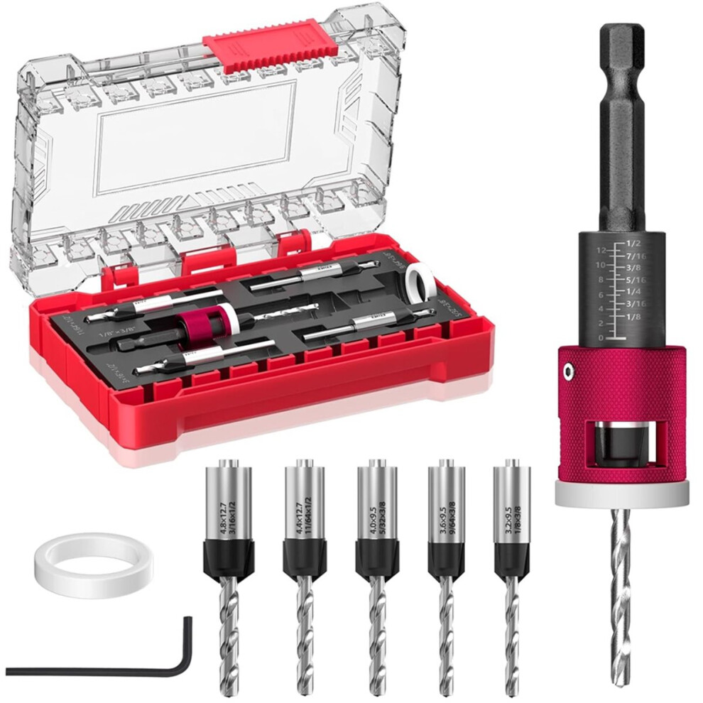 Countersink Drill Bit Set With Adjustable Depth Stop, 1/4" Hex Shank Quick Change Drilling Tool Kit,For Wood,Plywood 4851916211747