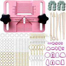 Kit guia para furar brincos de argila polimérica com furadeira, moldes e pinos para alinhamento preciso dos furos e criação fácil de joias DIY.