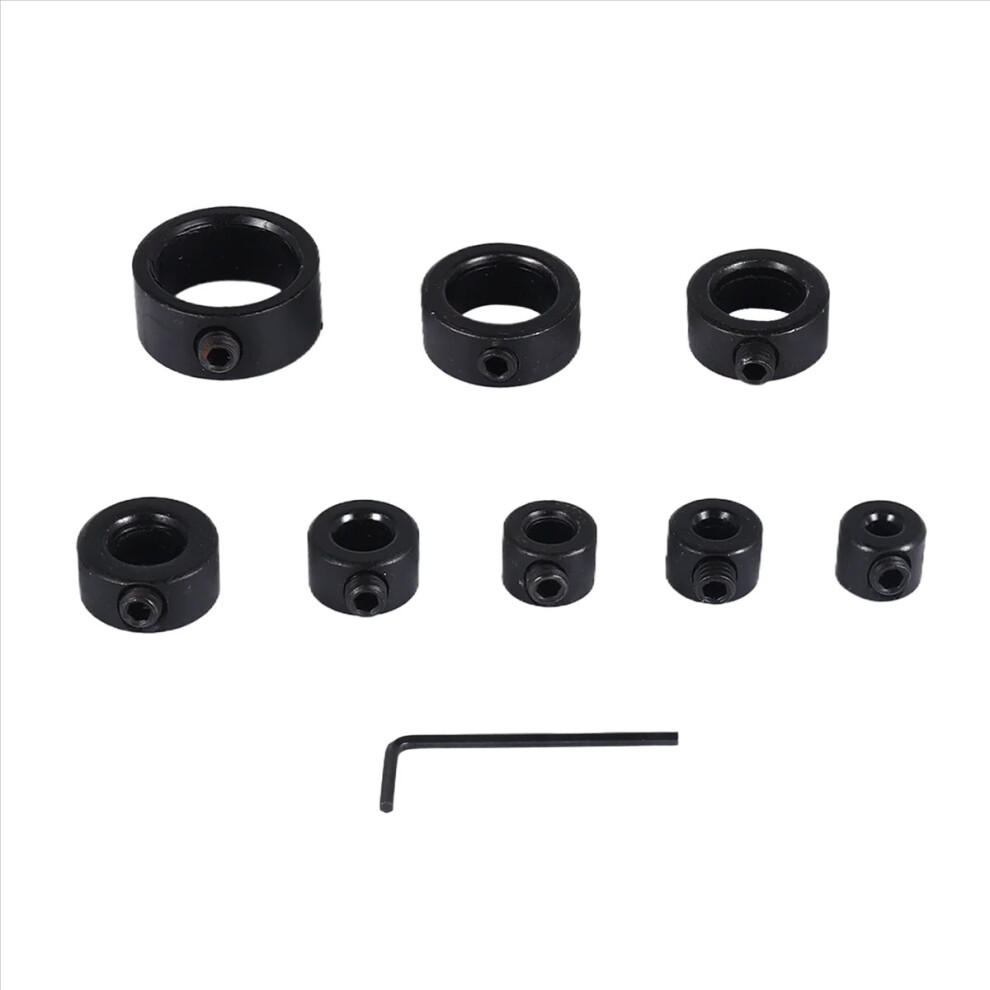 Drill Stop Bit Collar Set, 9Pcs Adjustable Drill Depth Stop Collar Limit Ring With Carbon Steel Set For Drill Bits 4852957381789